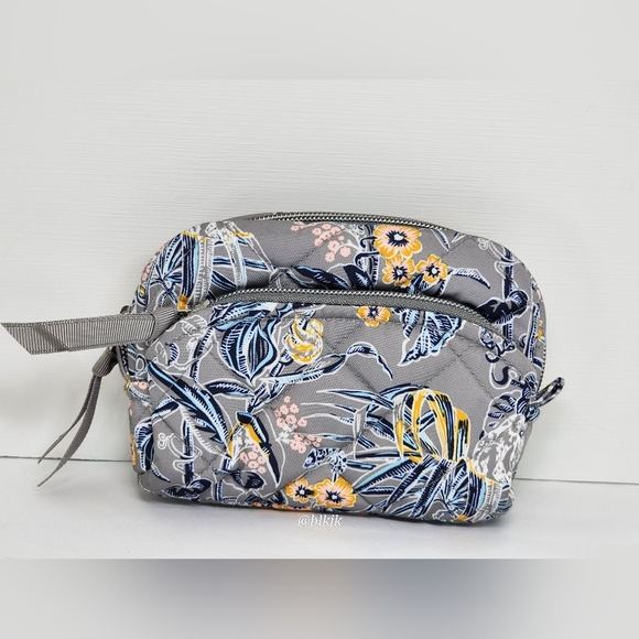 Vera Bradley Cosmetic Bag And  Zip ID Case *Grey/Citron* NWT - Picture 3 of 14